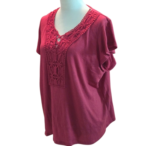 Anneliese Embroidered Fushia Pink Top Short Flutter Sleeves Women's L - Picture 2 of 11